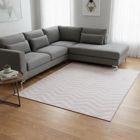 Pink And Ivory Chevron Washable Area Rug With UV Protection Photo 2