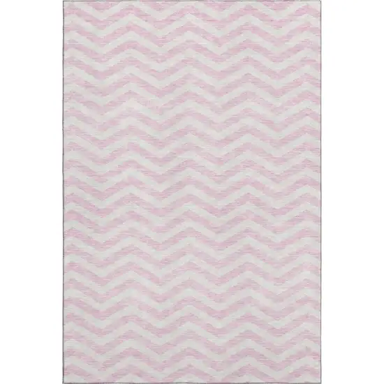 Pink And Ivory Chevron Washable Area Rug With UV Protection Photo 1
