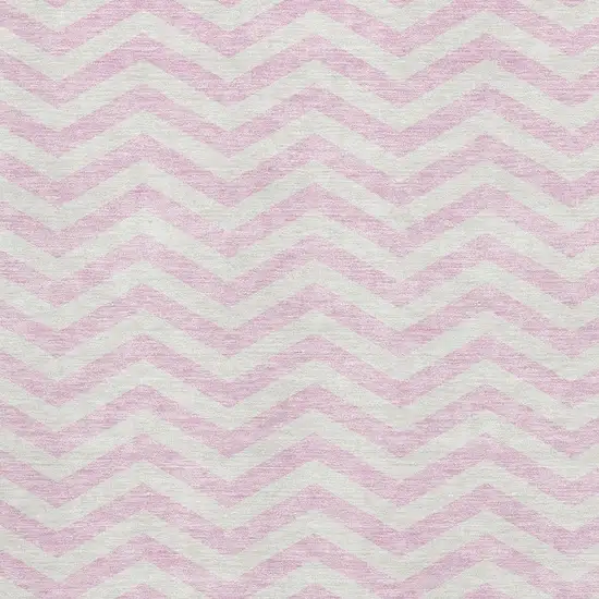 Pink And Ivory Chevron Washable Area Rug With UV Protection Photo 3