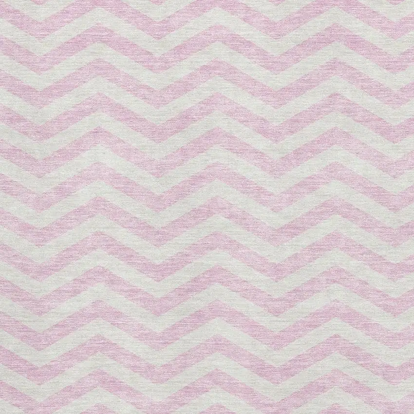 Pink And Ivory Chevron Washable Area Rug With UV Protection Photo 3