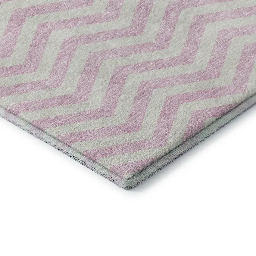 Pink And Ivory Chevron Washable Area Rug With UV Protection Photo 7