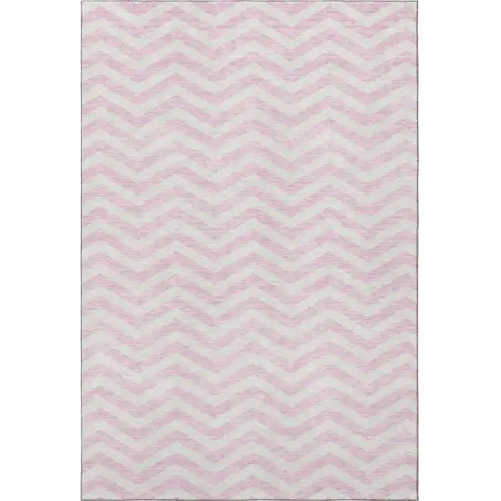 Pink And Ivory Chevron Washable Area Rug With UV Protection Photo 3