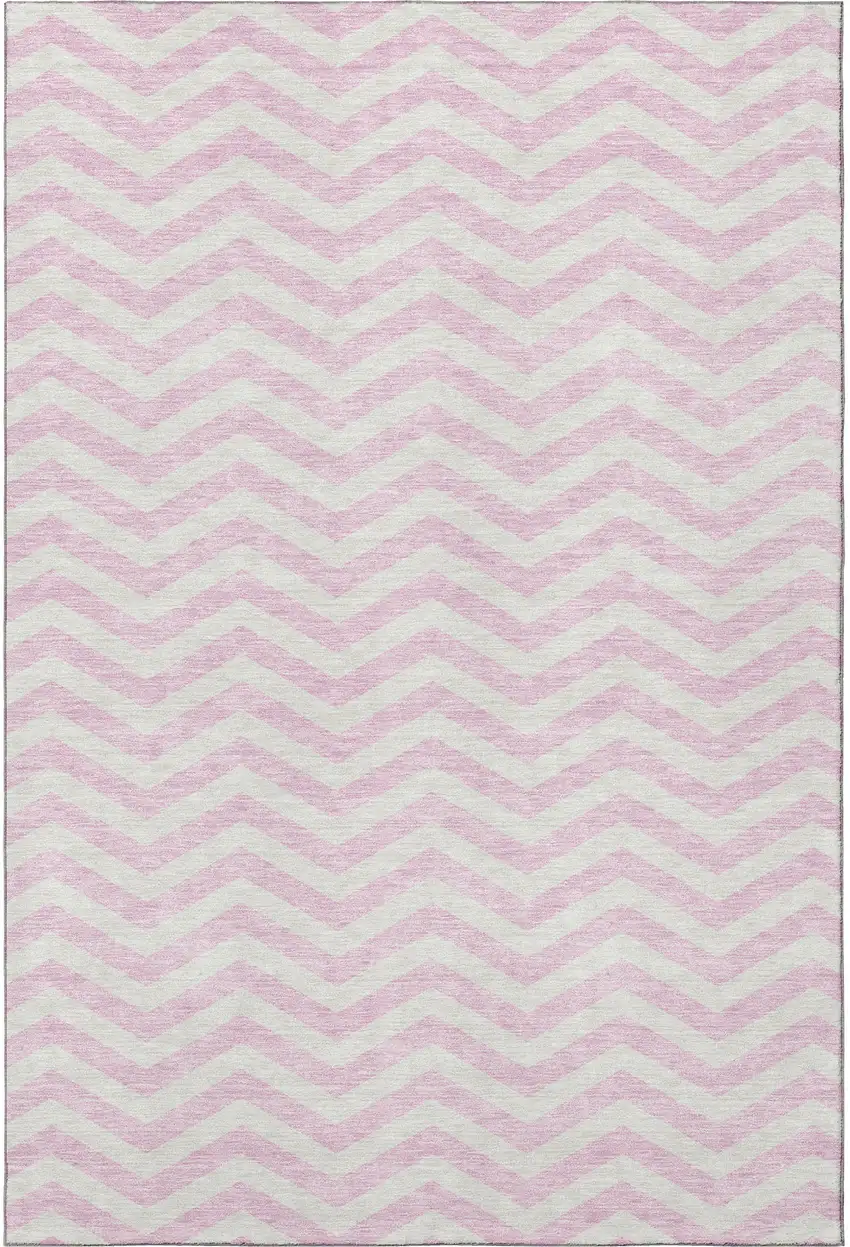 Pink And Ivory Chevron Washable Area Rug With UV Protection Photo 3