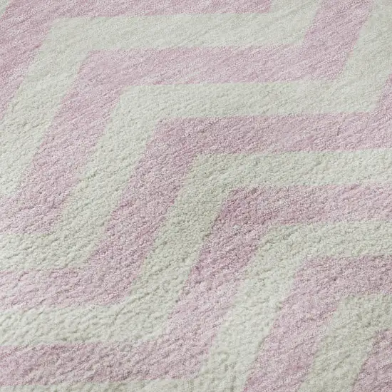 Pink And Ivory Chevron Washable Area Rug With UV Protection Photo 9