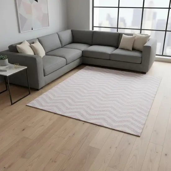 Pink And Ivory Chevron Washable Area Rug With UV Protection Photo 2