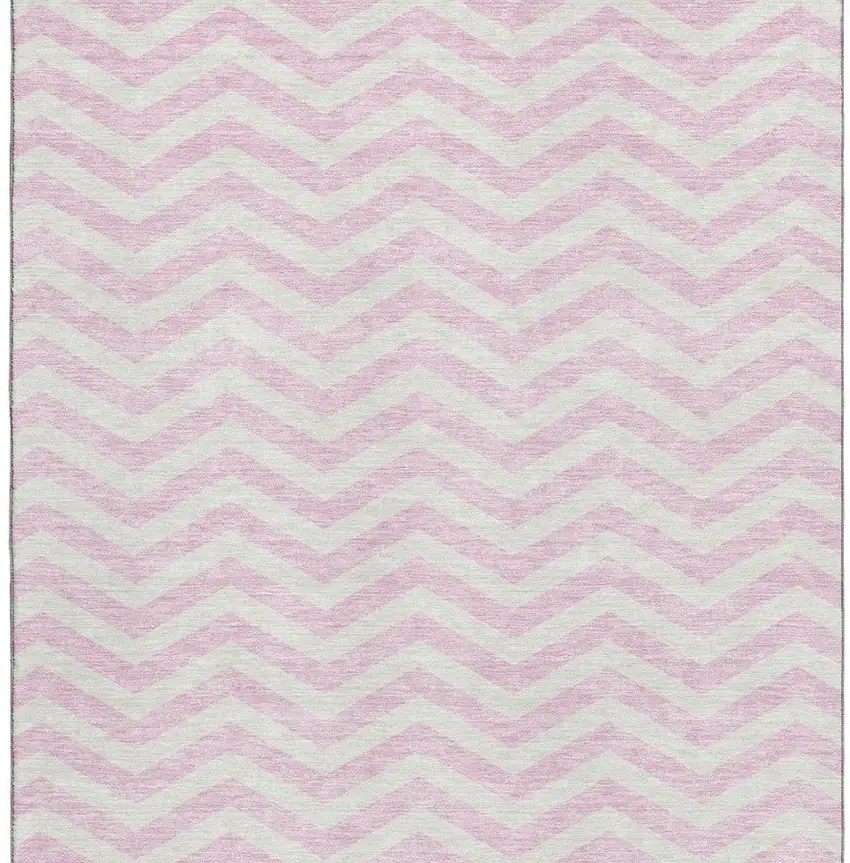 Pink And Ivory Chevron Washable Area Rug With UV Protection Photo 3