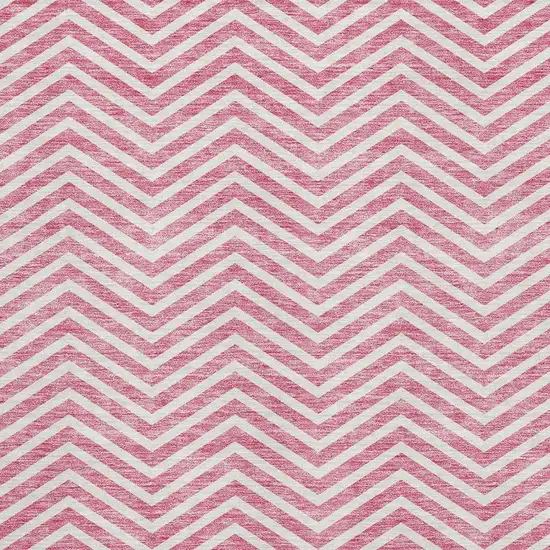 Pink And Ivory Chevron Washable Area Rug With UV Protection Photo 2