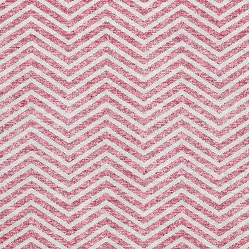 Pink And Ivory Chevron Washable Area Rug With UV Protection Photo 2