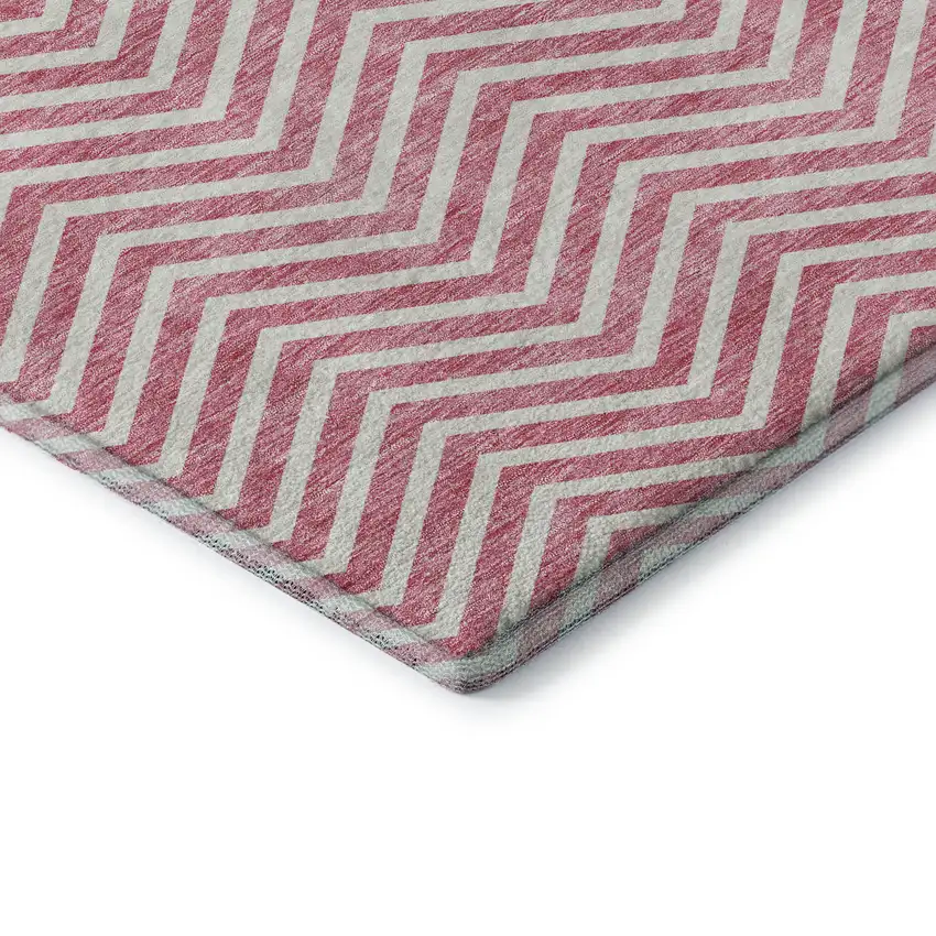 Pink And Ivory Chevron Washable Area Rug With UV Protection Photo 7
