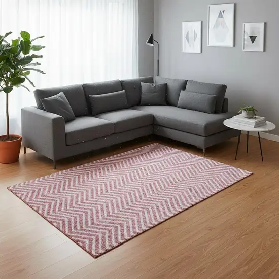 Pink And Ivory Chevron Washable Area Rug With UV Protection Photo 2