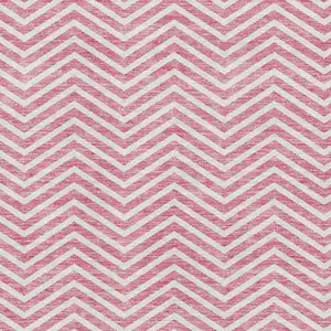 Photo of Pink And Ivory Chevron Washable Area Rug With UV Protection