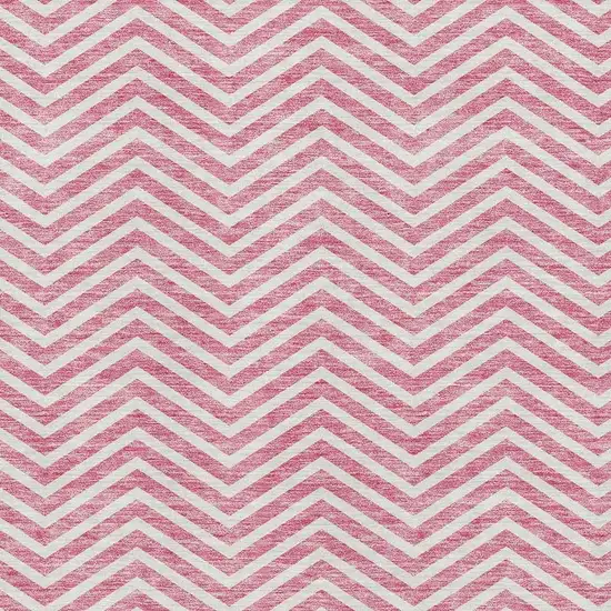 Pink And Ivory Chevron Washable Area Rug With UV Protection Photo 2
