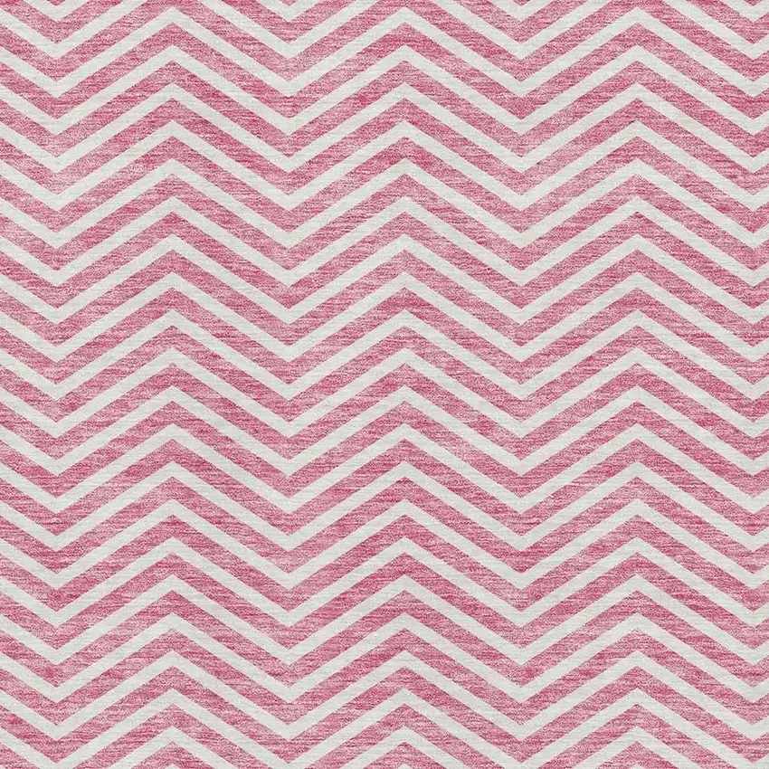 Pink And Ivory Chevron Washable Area Rug With UV Protection Photo 2