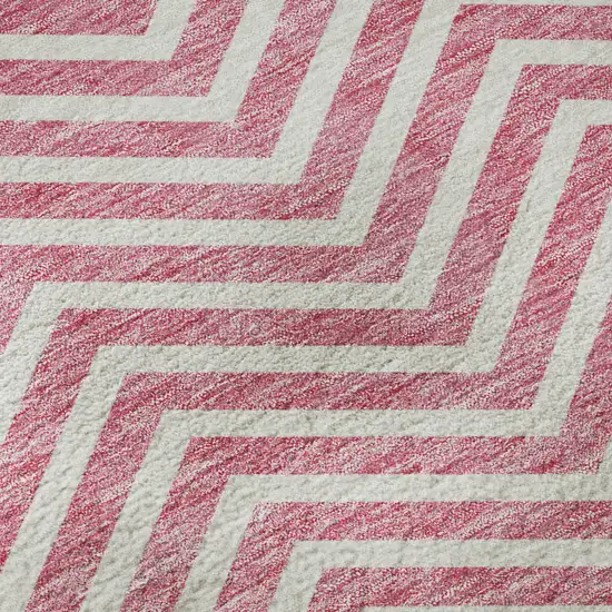 Pink And Ivory Chevron Washable Area Rug With UV Protection Photo 9