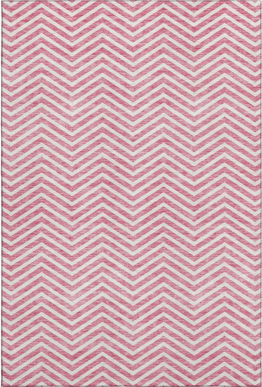 Pink And Ivory Chevron Washable Area Rug With UV Protection Photo 1