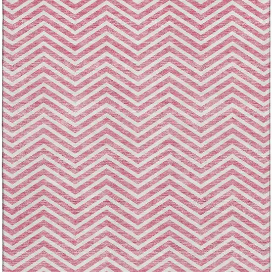 Pink And Ivory Chevron Washable Area Rug With UV Protection Photo 2