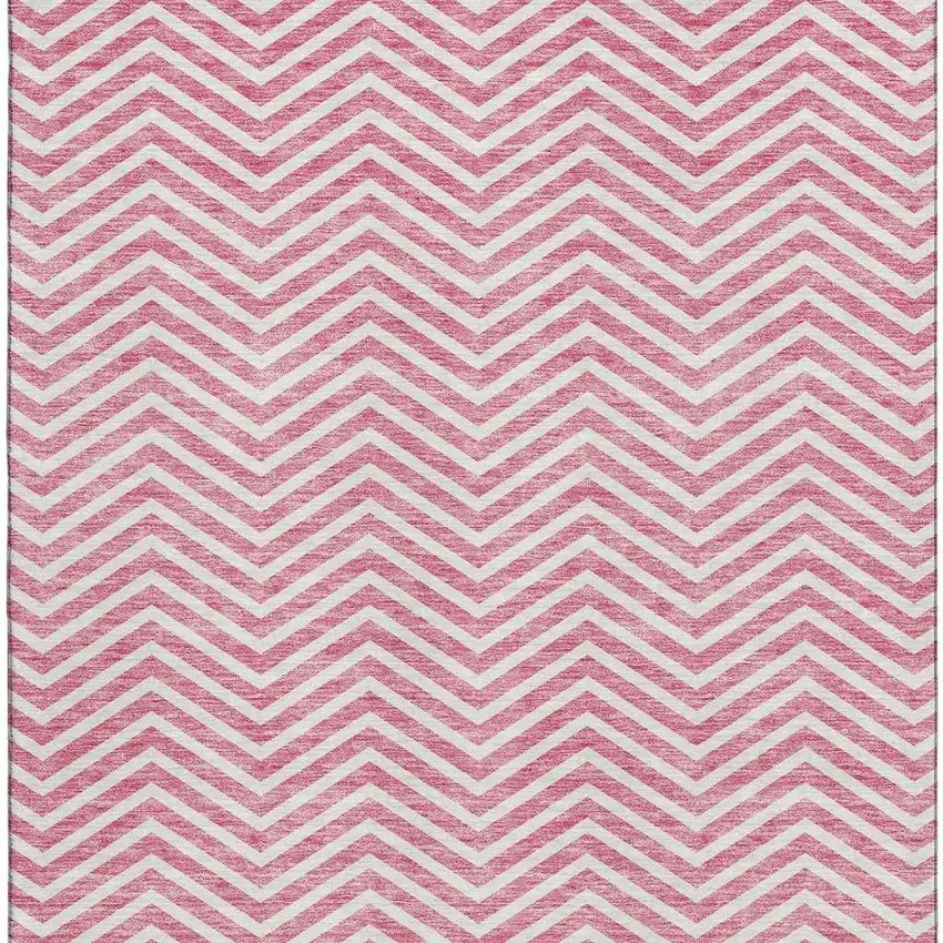 Pink And Ivory Chevron Washable Area Rug With UV Protection Photo 2