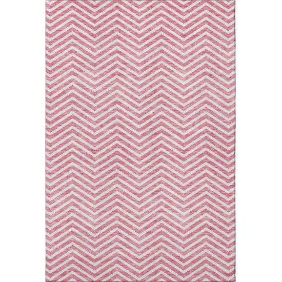 Pink And Ivory Chevron Washable Area Rug With UV Protection Photo 3