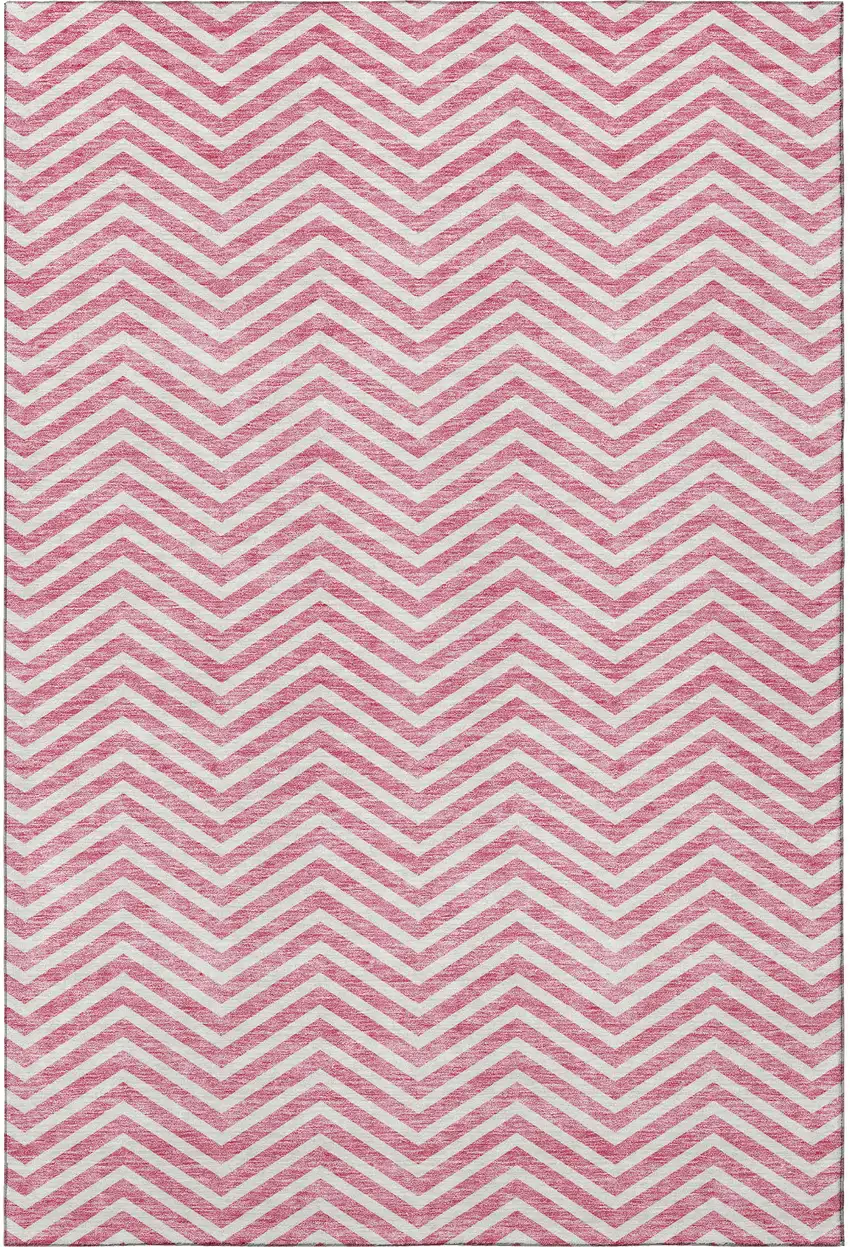 Pink And Ivory Chevron Washable Area Rug With UV Protection Photo 3