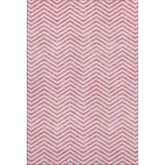 Pink And Ivory Chevron Washable Area Rug With UV Protection Photo 1