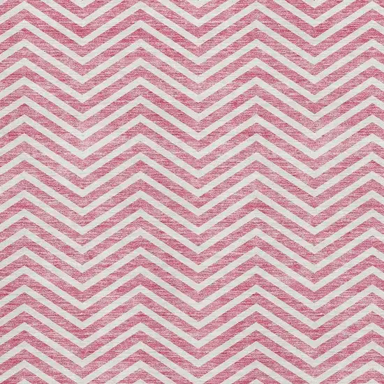 Pink And Ivory Chevron Washable Area Rug With UV Protection Photo 2