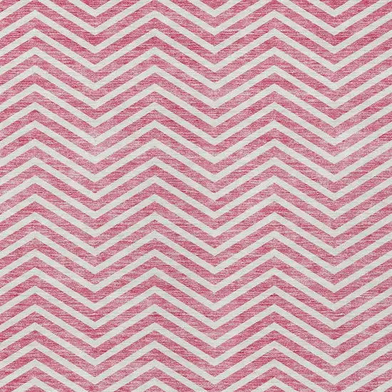 Pink And Ivory Chevron Washable Indoor Outdoor Area Rug Photo 6
