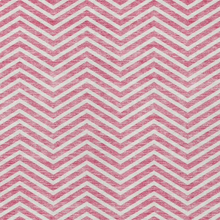 Pink And Ivory Chevron Washable Indoor Outdoor Area Rug Photo 6