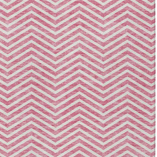 Pink And Ivory Chevron Washable Indoor Outdoor Area Rug Photo 6