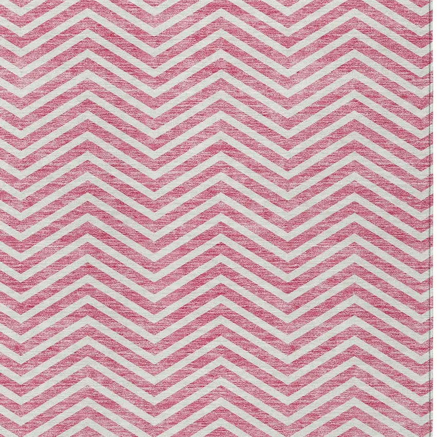 Pink And Ivory Chevron Washable Indoor Outdoor Area Rug Photo 6