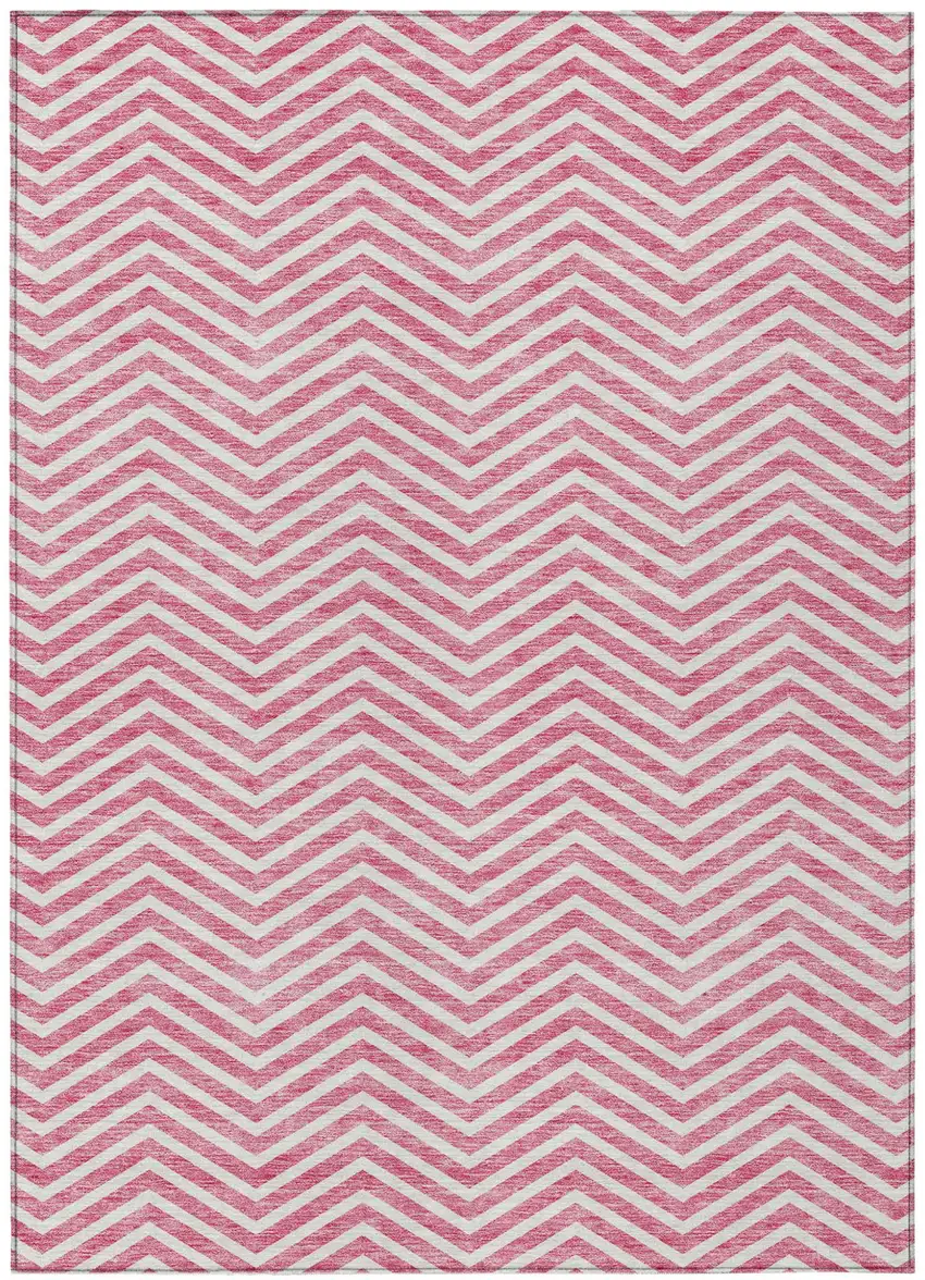 Pink And Ivory Chevron Washable Indoor Outdoor Area Rug Photo 2