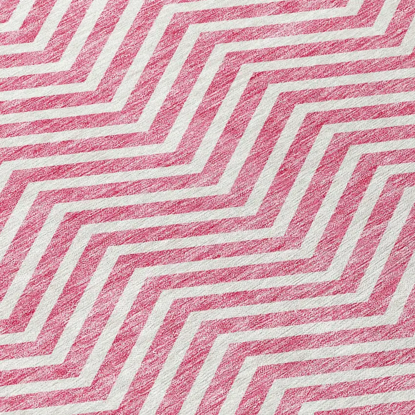 Pink And Ivory Chevron Washable Indoor Outdoor Area Rug Photo 4