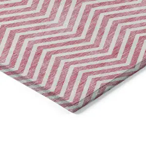 Photo of Pink And Ivory Chevron Washable Indoor Outdoor Area Rug