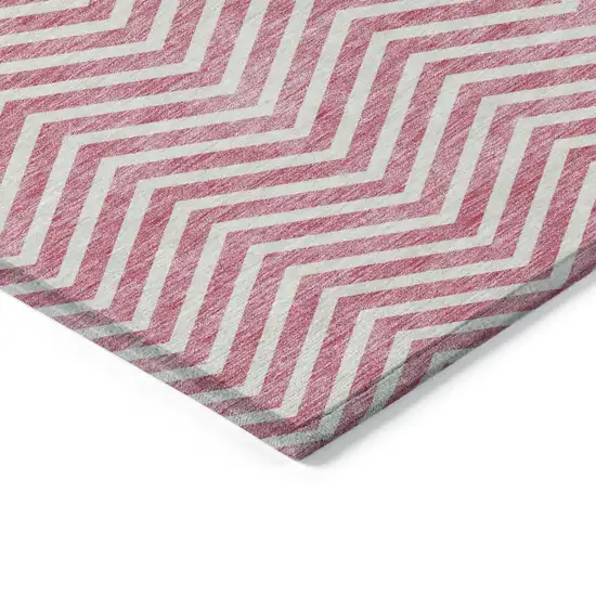 Pink And Ivory Chevron Washable Indoor Outdoor Area Rug Photo 4