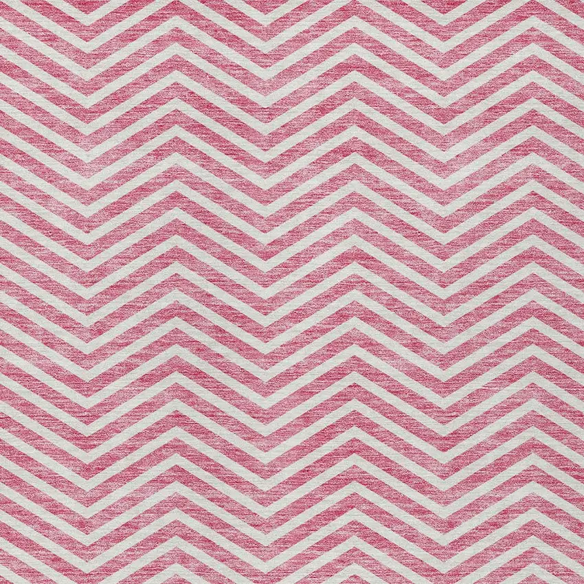 Pink And Ivory Chevron Washable Indoor Outdoor Area Rug Photo 6