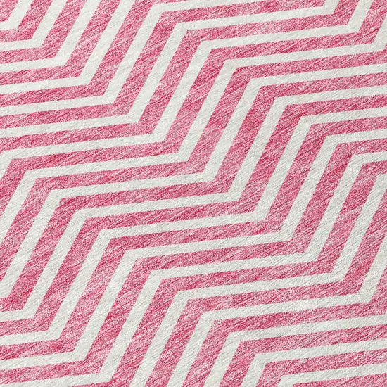 Pink And Ivory Chevron Washable Indoor Outdoor Area Rug Photo 5