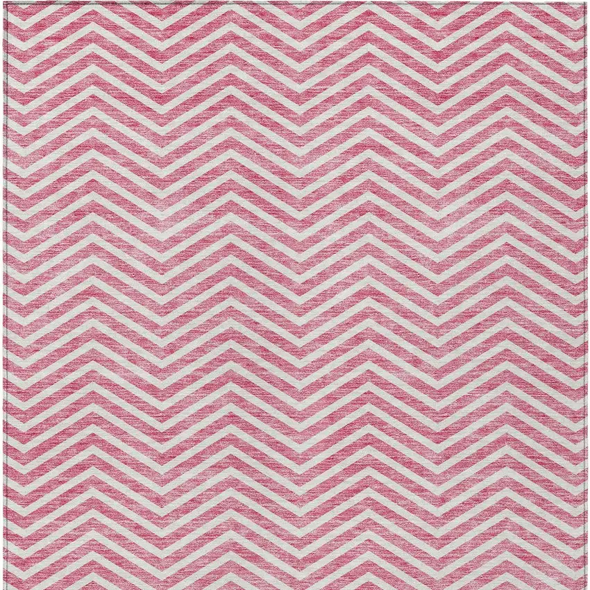 Pink And Ivory Chevron Washable Indoor Outdoor Area Rug Photo 6