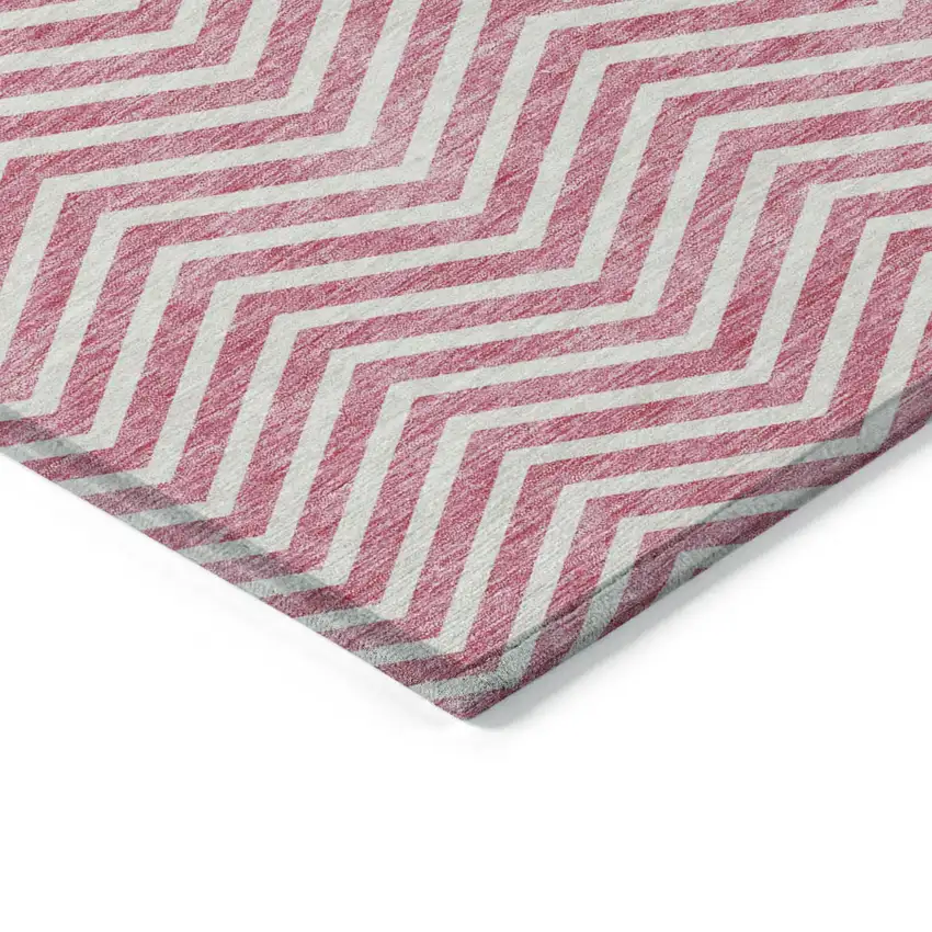 Pink And Ivory Chevron Washable Indoor Outdoor Area Rug Photo 3