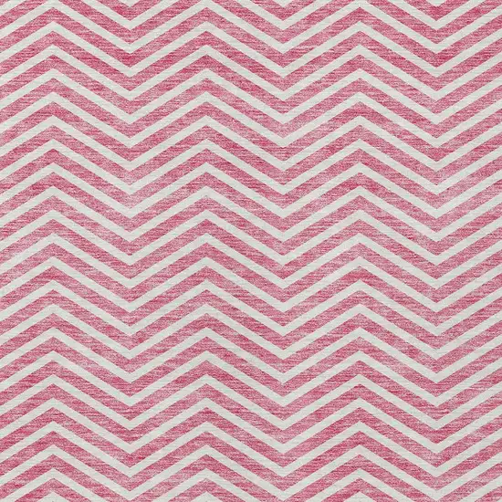 Pink And Ivory Chevron Washable Indoor Outdoor Area Rug Photo 6