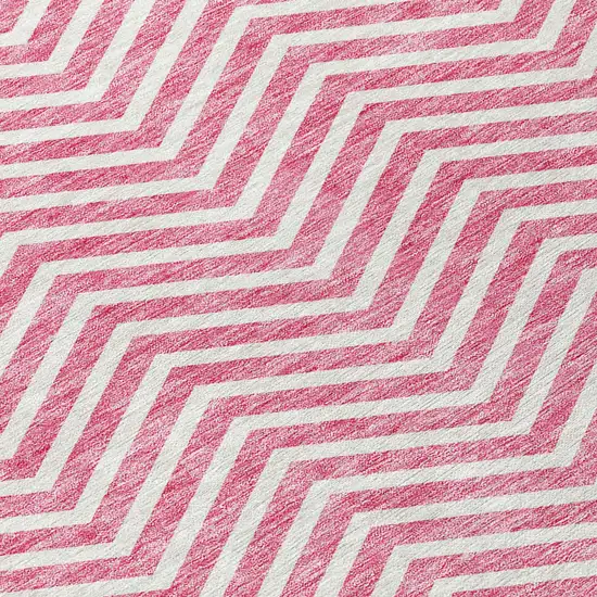 Pink And Ivory Chevron Washable Indoor Outdoor Area Rug Photo 4