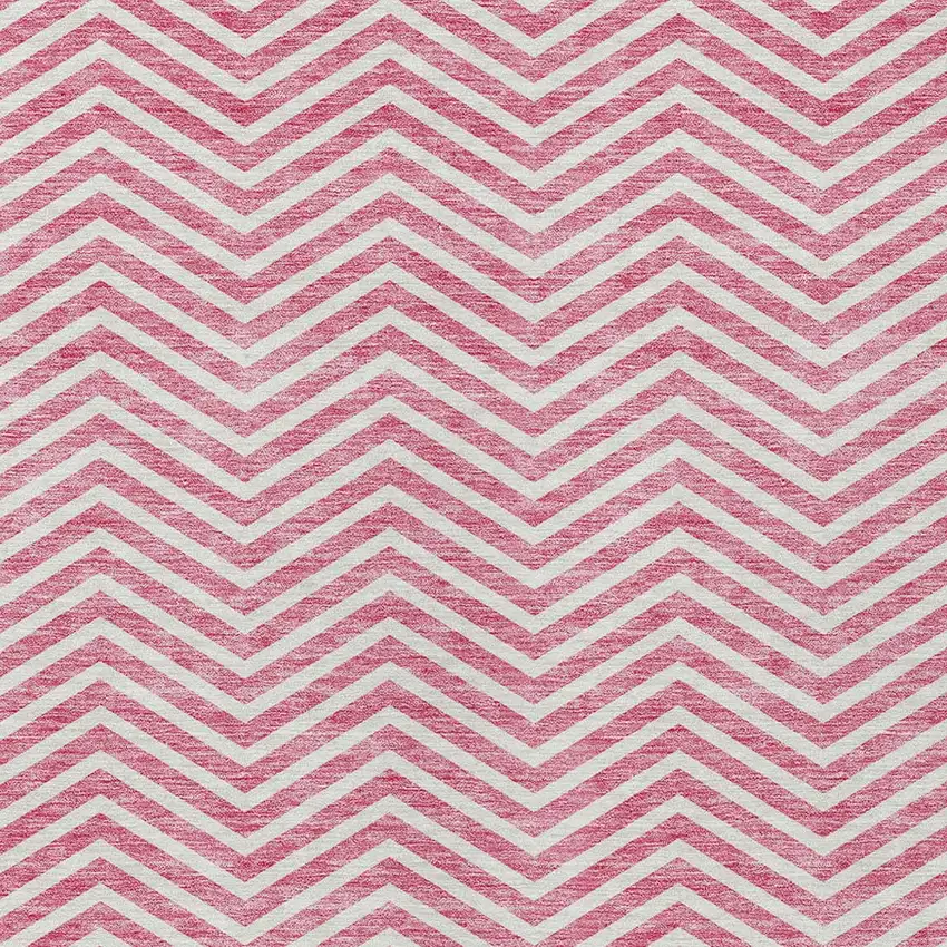 Pink And Ivory Chevron Washable Indoor Outdoor Area Rug Photo 5