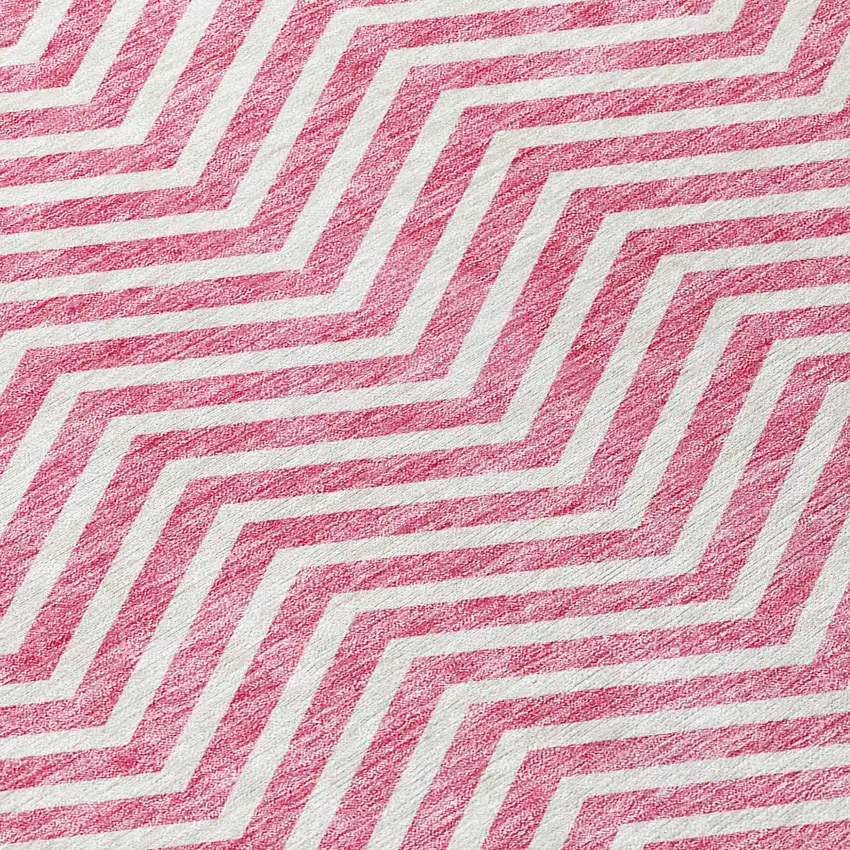 Pink And Ivory Chevron Washable Indoor Outdoor Area Rug Photo 5