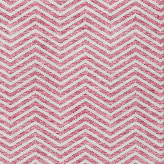 Pink And Ivory Chevron Washable Indoor Outdoor Area Rug Photo 6