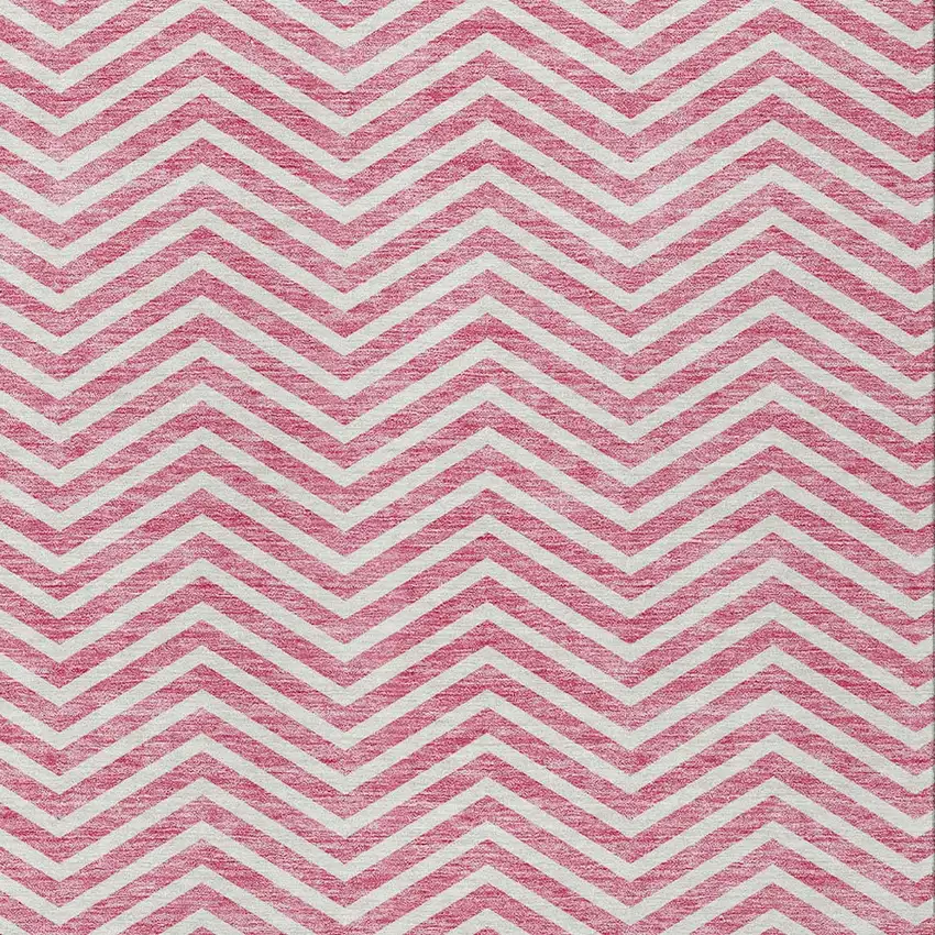 Pink And Ivory Chevron Washable Indoor Outdoor Area Rug Photo 6
