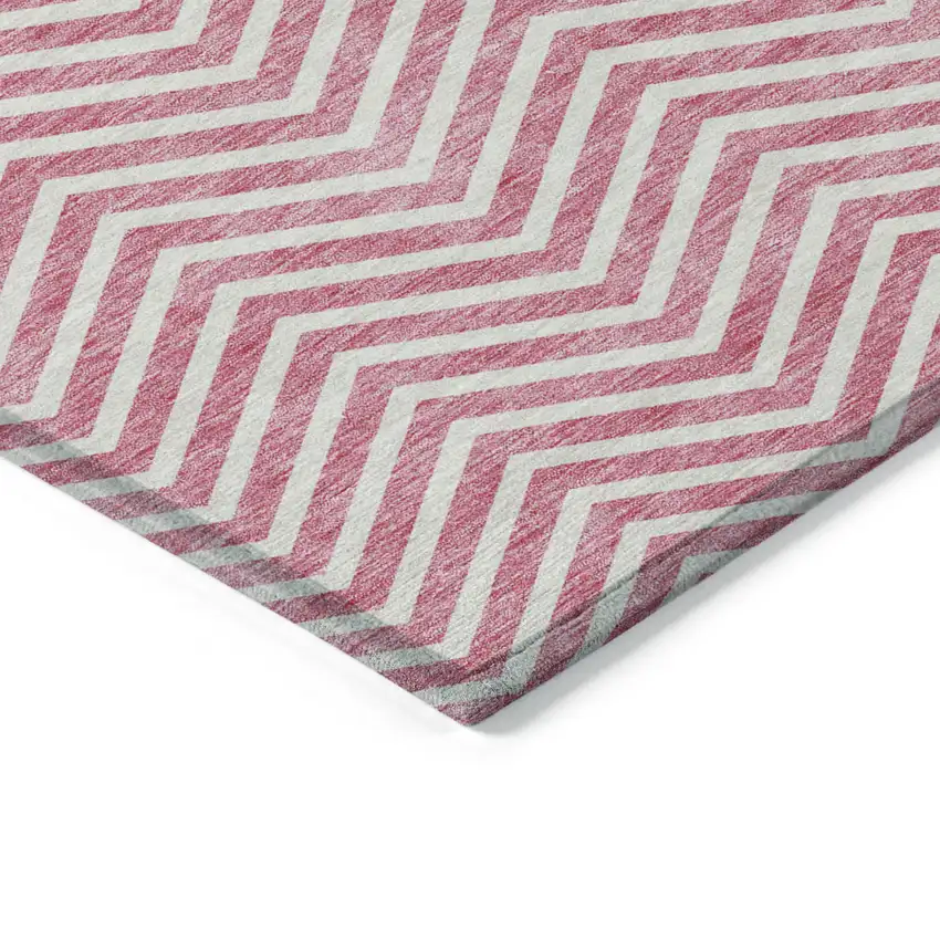 Pink And Ivory Chevron Washable Indoor Outdoor Area Rug Photo 4
