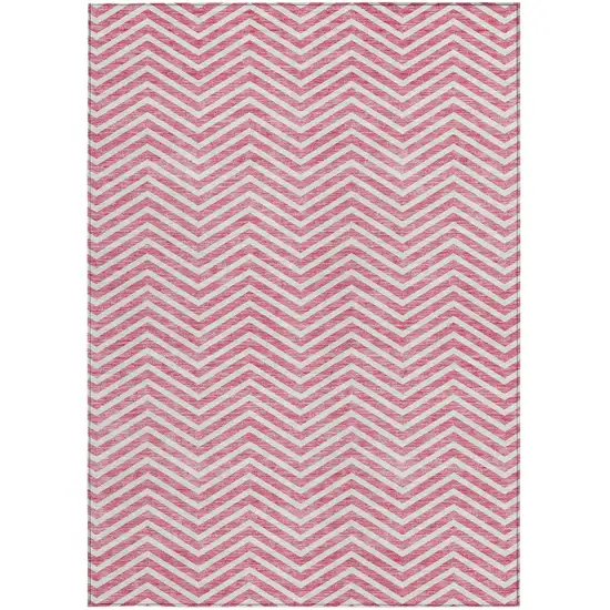 Pink And Ivory Chevron Washable Indoor Outdoor Area Rug Photo 7