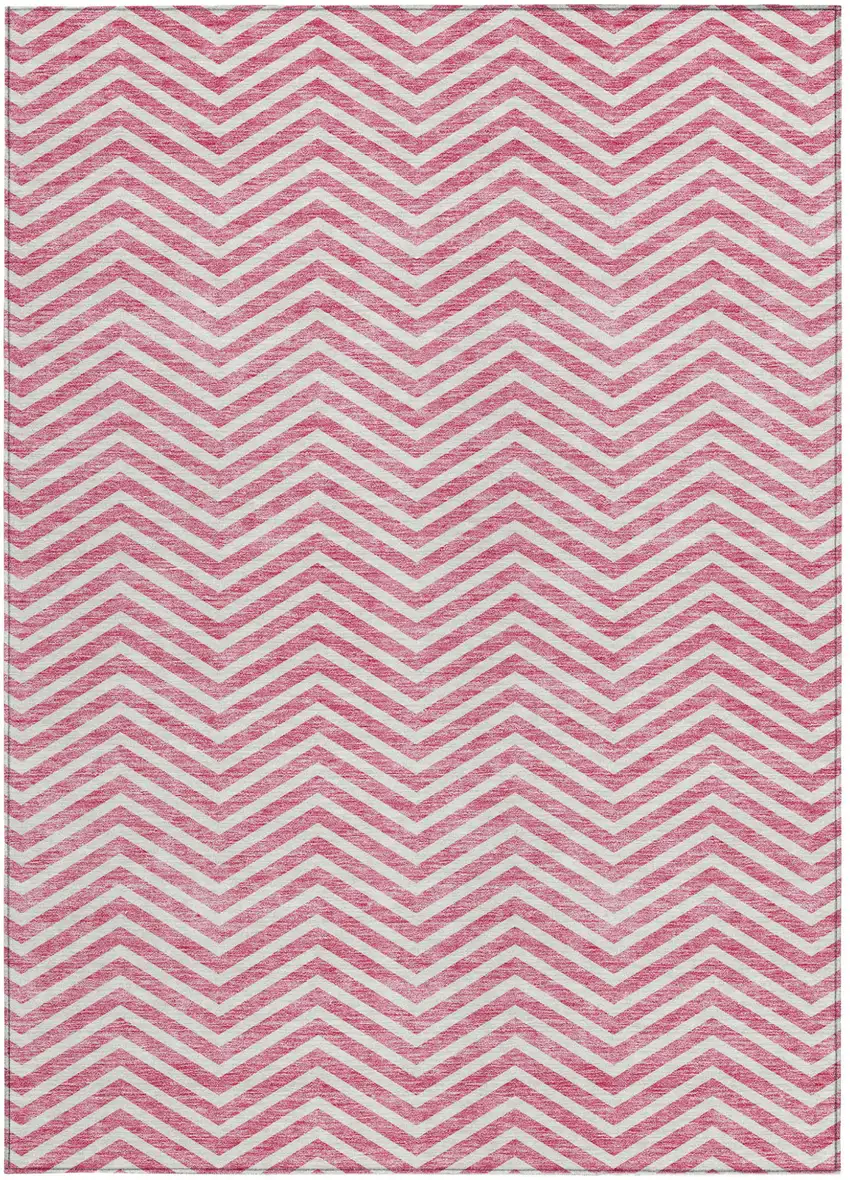Pink And Ivory Chevron Washable Indoor Outdoor Area Rug Photo 7
