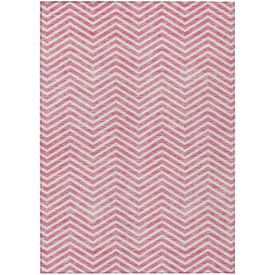 Pink And Ivory Chevron Washable Indoor Outdoor Area Rug Photo 2