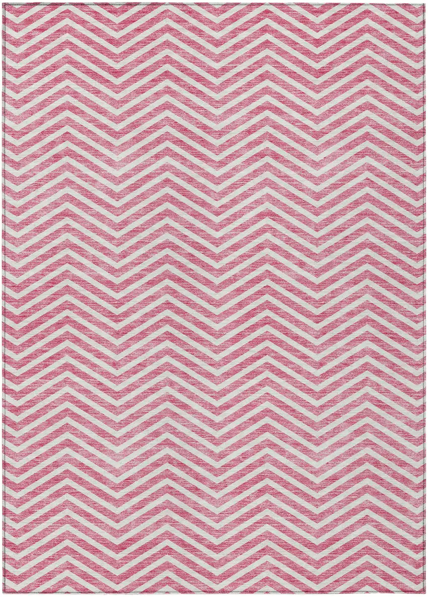 Pink And Ivory Chevron Washable Indoor Outdoor Area Rug Photo 2