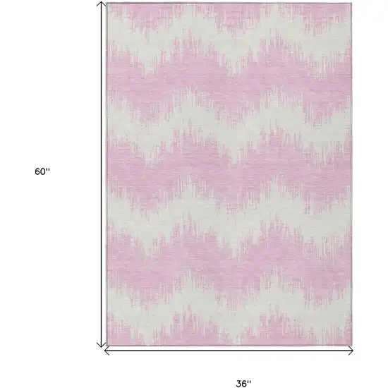 Pink And Ivory Chevron Washable Indoor Outdoor Area Rug Photo 3