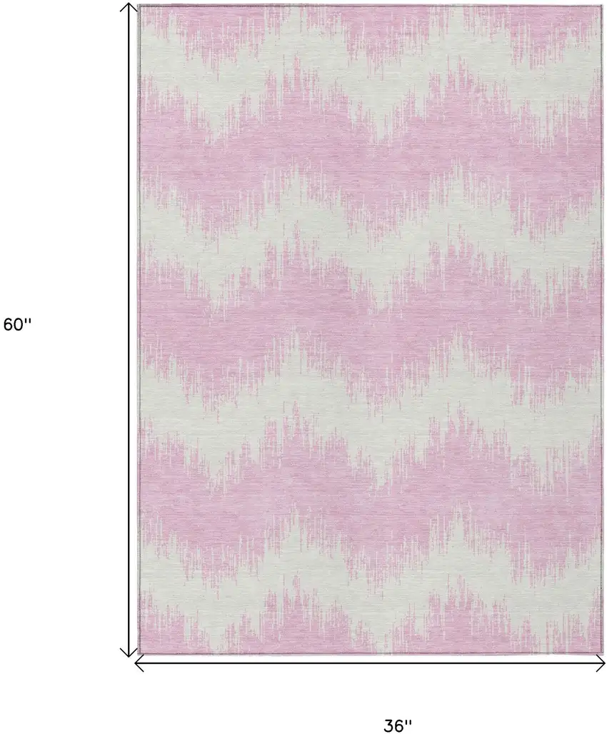 Pink And Ivory Chevron Washable Indoor Outdoor Area Rug Photo 3